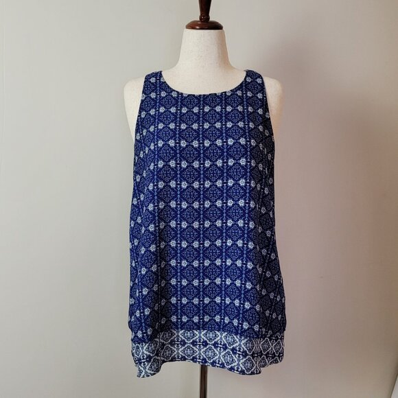 Premise Tops - Premise Studio tunic Women's L Sleeveless top blue Layered Geometric floral boho